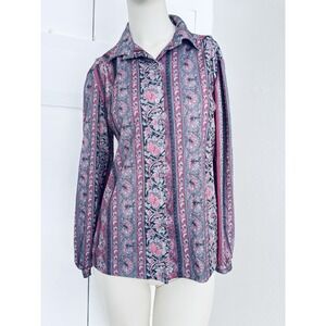 Fire Islander Pink Paisley Blouse Top Shirt Mod Vintage 70s Womens 12 Retro